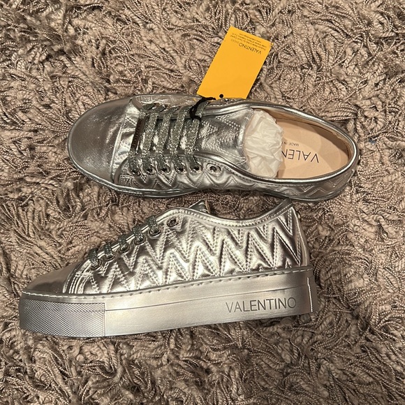 Valentino Silver Metallic Sneakers - Picture 3 of 4